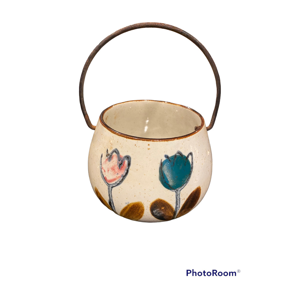 Vintage Nevco Japan floral painted 3" pot with handle